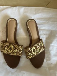 Embellished Brown Flat Sandals