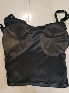Chic Black Faux Leather Corset Top