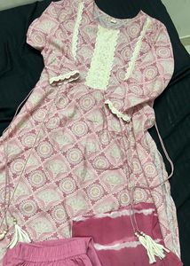 Pink white kurta set