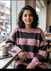 H&amp;M Women Black &amp; Purple Acrylic Knitted Jumper
