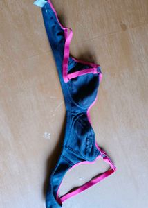 Dark Blue Sports Bra with Pink Trim