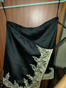 Black Lace Trim Wrap Mini Skirt