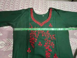 Beautiful Dark Green Embroidered Kurti with Printe