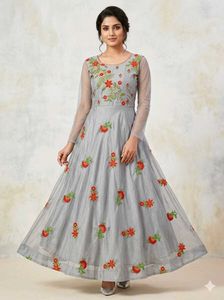 Elegant Grey Embroidered Anarkali Gown