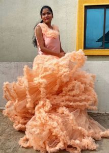 Stunning Peach Ruffle Gown