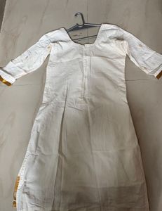 Elegant White Kurta with Golden Border