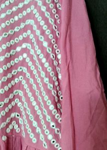 Pink Kurta set with Mirror Work