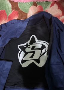 Navy Blue Full-Sleeve Graphic Zip-Up Jacket