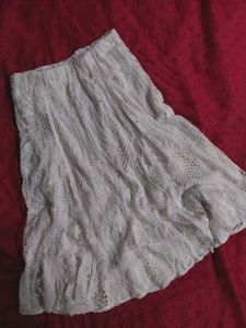 Creamy Lace Flared Midi Skirt