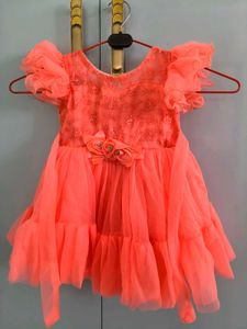 Cute Coral Tulle Party Dress