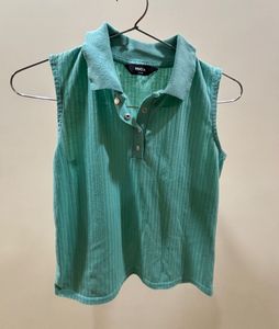 (Negotiable)Sleeveless Ribbed Polo Top