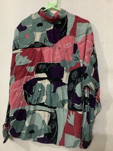 Vintage Abstract Print Button-Up Shirt