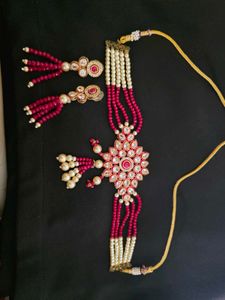 Elegant Red and White Pearl Necklace Set