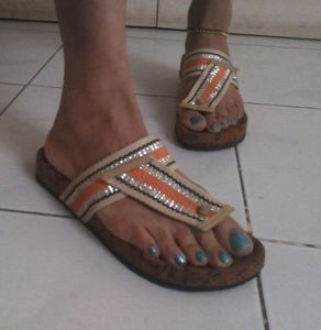Price Drop ⤵️Orange Silver Tape Summer Flipflop
