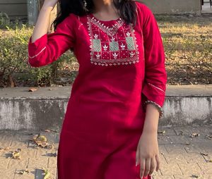 RED EMBROIDERY KURTI