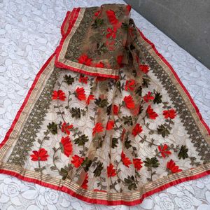 Exquisite Embroidered Floral Net Dupatta