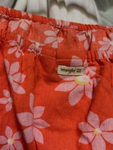 Orange Floral Cotton Tie-Strap Crop Top