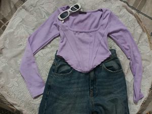 Lavender Corset Top with Denim