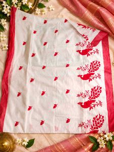Elegant White &amp; Red Saree