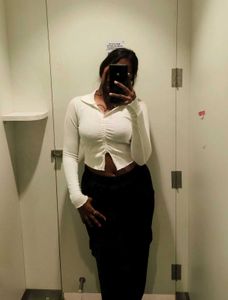 White Ruched Long Sleeve Top
