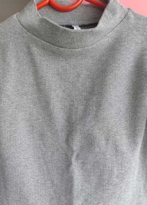 Grey Cropped Mock Neck Long Sleeve Top