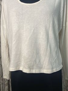 Cream Cut-Out Neck Long Sleeve Top