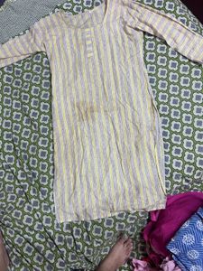 Yellow &amp; Grey Striped Casual Tunic Kurti