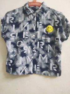 Formal Shirt Crop Top With Yellow Smiley 🙂...