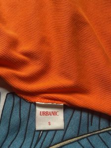 Orange Cropped Long Sleeve Top with Flower