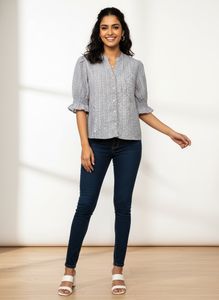 Stylish Grey Polka Dot Blouse