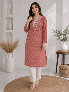 🌸 Elegant coral Printed Kurti 🌸🌸