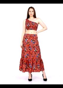 Floral One Shoulder Crop Top & Skirt Set