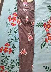 stylish grey cotton kurta - Red and white floral E