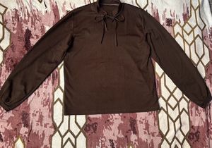 Chic Brown Long Sleeve Tie Neck Top