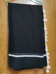 Elegant Black Saree with Tassel Border
