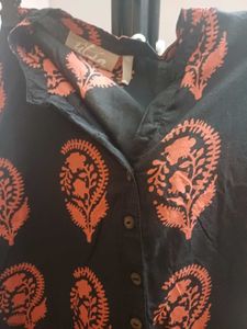 Elegant Black Kurta Orange Block Print