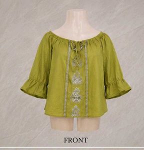 Green Embroidered Peasant Blouse