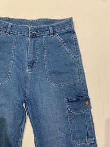Women's Blue Denim Cargo Jeans