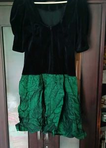 Black Velvet &amp; Green Satin Dress - M/L Size