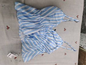 Blue and White Striped Peplum Top