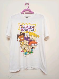 Oversized White Printed T Shirt