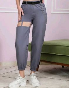 Shein Ankle Length Thigh Cut Out Joggers With Chai