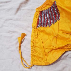 Yellow &amp; Red Embroidered Lehenga Set