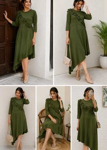 Olive Green Ruffle Detail Dress