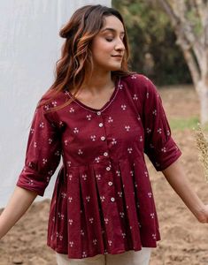 Maroon Printed peplum top/Kurta