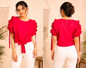 🔥 MEGA SALE OFFER 🔥Red Ruffled Tie-Front Top