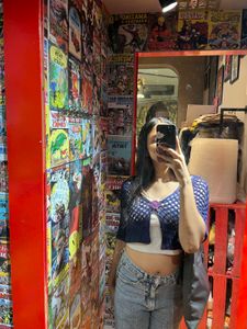 blue knitted top