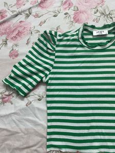 Green &amp; White Striped Ribbed Top