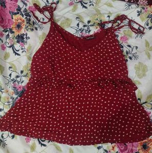 flamboyant  Polka Dot Ruffle Top