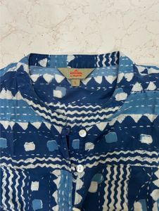 Blue Printed Sleeveless Kurta